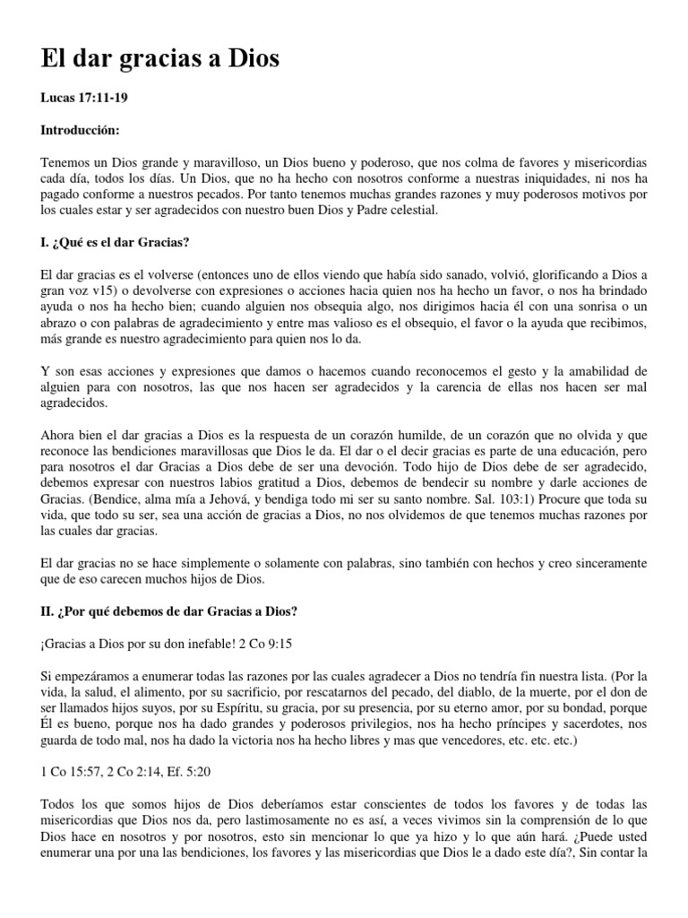 El Dar Gracias A Dios Pdf Gratitud Dios