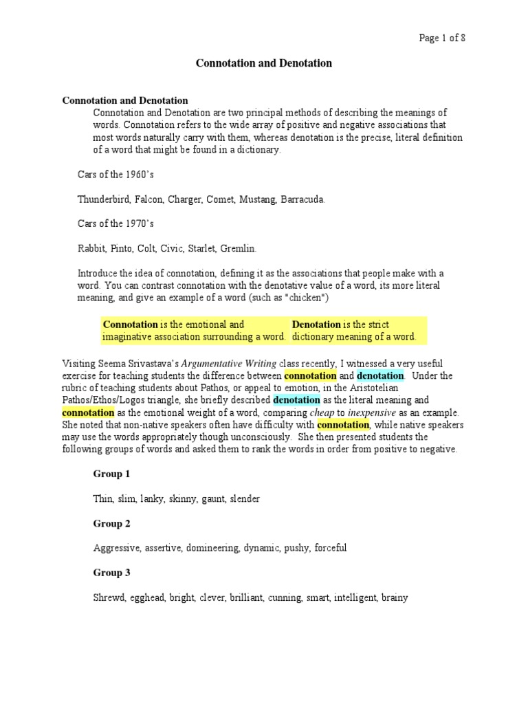 Understanding Connotation vs. Denotation | PDF | Definition | Connotation