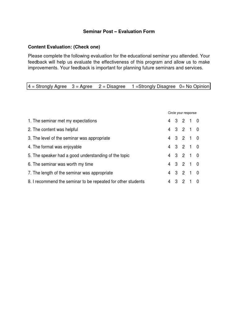 Seminar Post - Evaluation Form: Circle Your Response | PDF