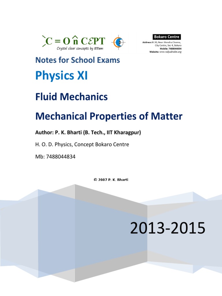 IIT JEE Fluid Mechanics Notes | PDF | Buoyancy | Reynolds Number