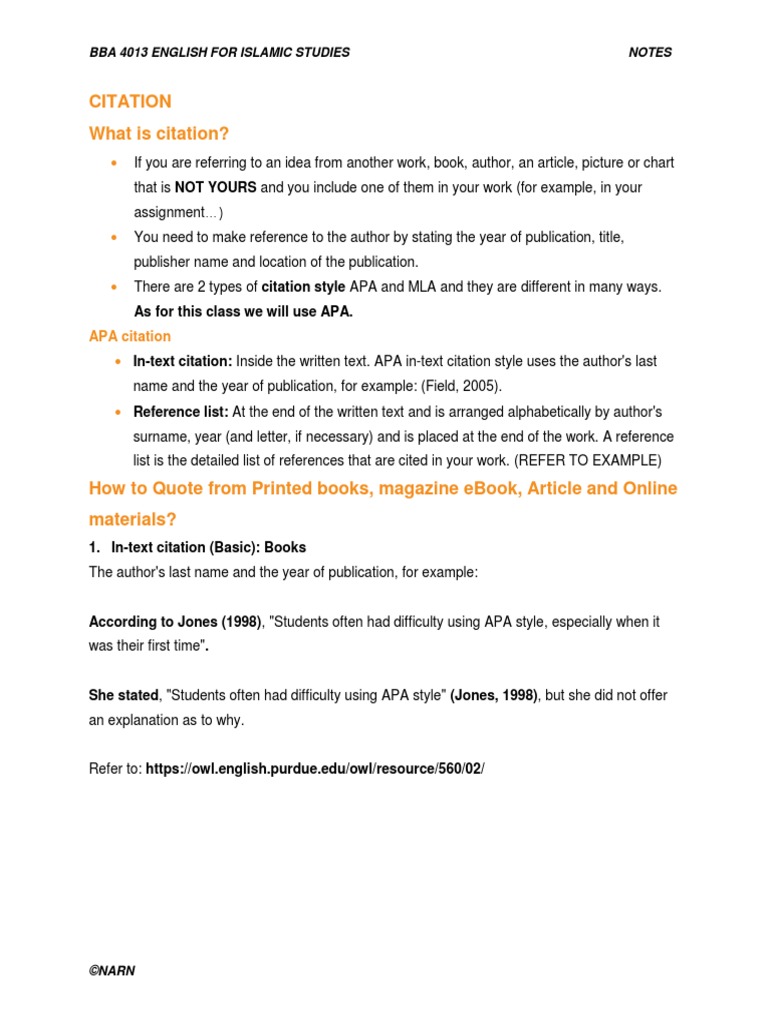 Citation For Islamic Studies Students Citation Muhammad
