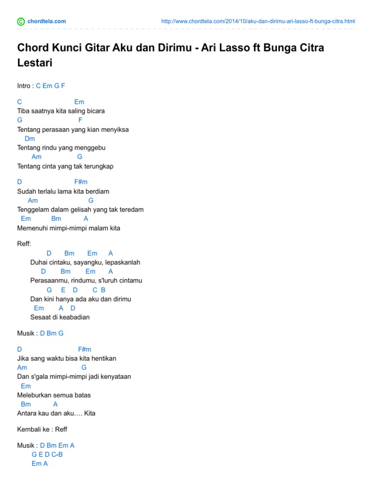 Chord Kunci Gitar Aku Dan Dirimu Ari Lasso Ft Bunga Citra Lestari Pdf