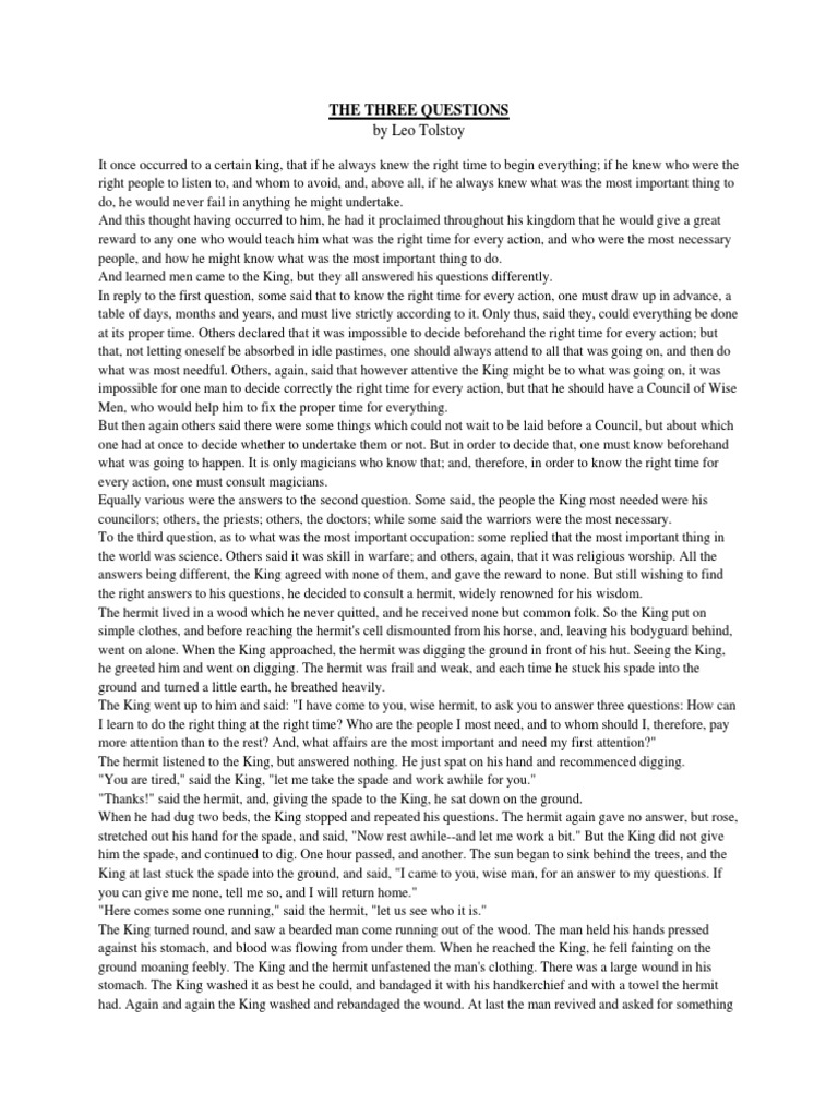 Tolstoy The Three Questions PDF PDF