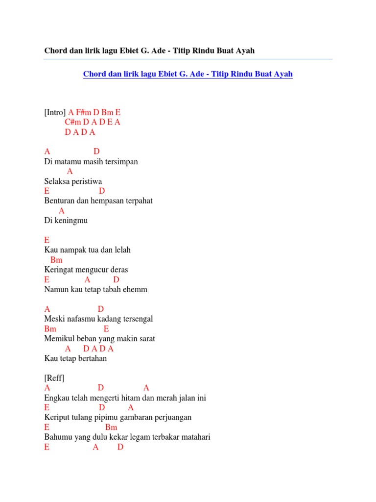 Ebiet G Ade Ayah Chord Ukulele