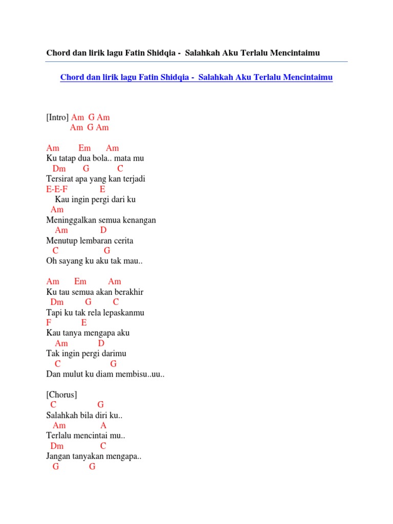 Chord Dan Lirik Lagu Fatin Shidqia Salahkah Aku Terlalu Mencintaimu