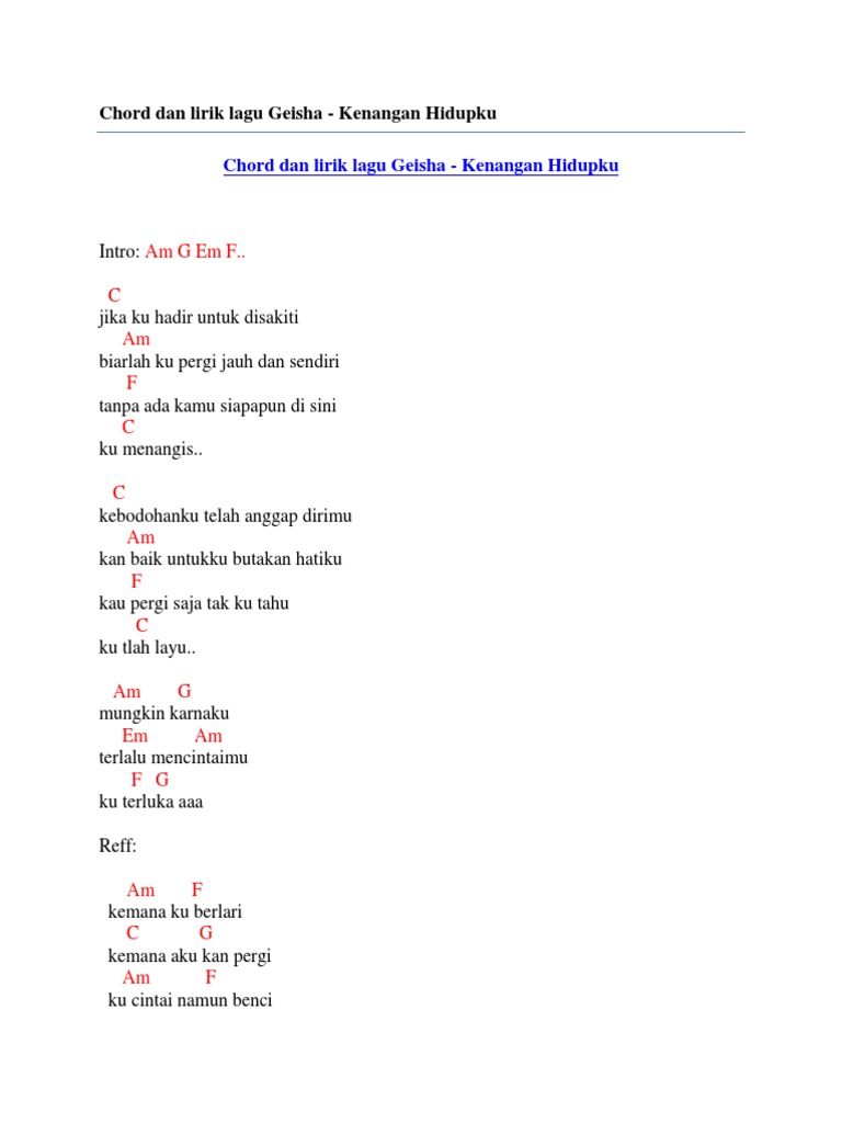 Chord Dan Lirik Lagu Geisha Kenangan Hidupku Pdf