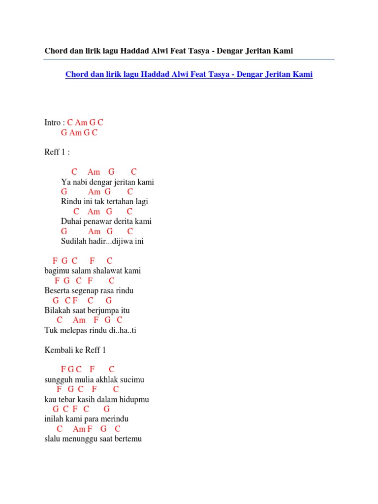 Chord Dan Lirik Lagu Haddad Alwi Feat Tasya Dengar Jeritan Kami chord dan lirik lagu haddad alwi feat