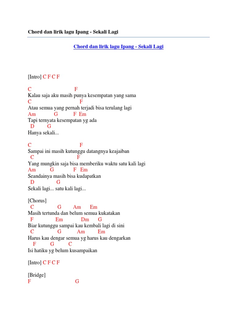 Chord Dan Lirik Lagu Ipang Sekali Lagi