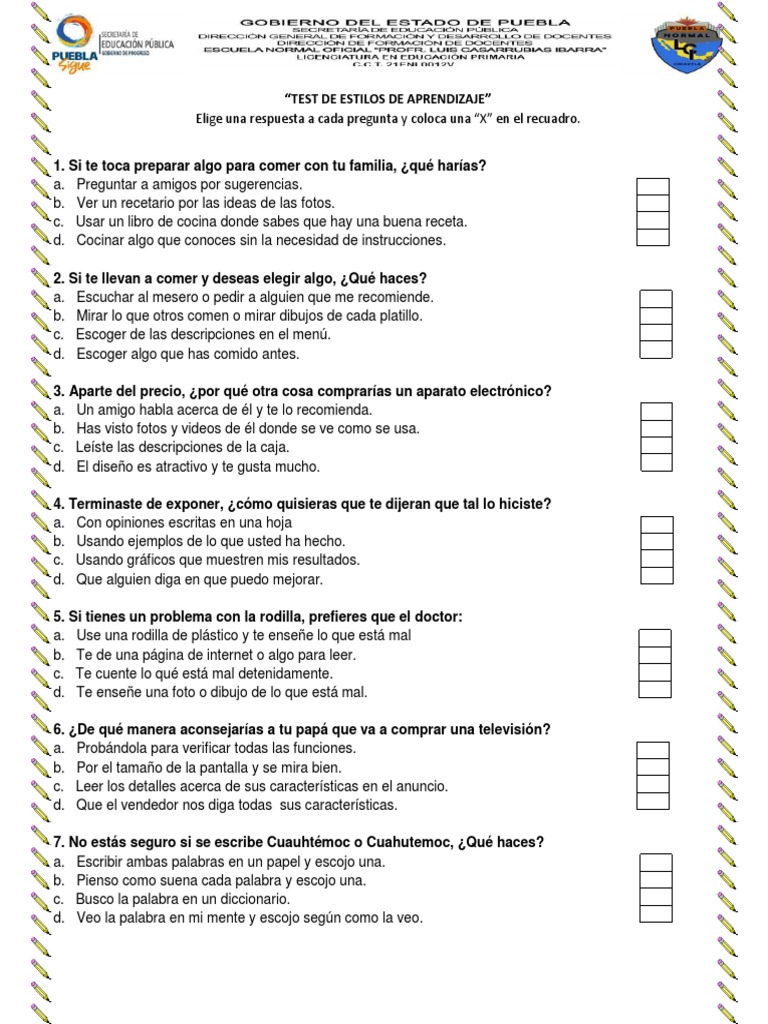 Test de Estilos de Aprendizaje Infantil | PDF | Internet | Aprendizaje
