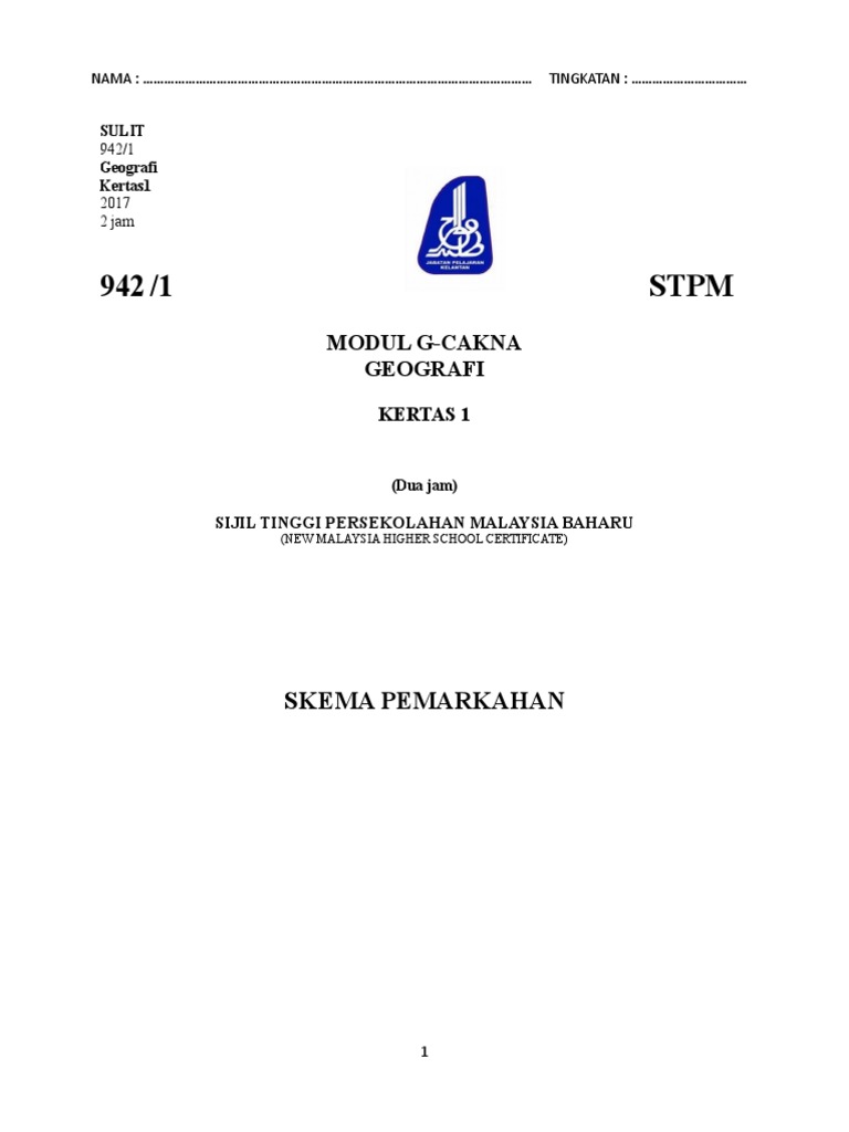 Kelantan Skema Percubaan Geografi Penggal 1 2017 Pdf