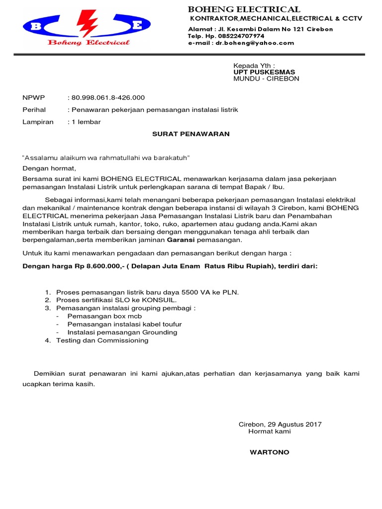 Surat Penawaran Me 2017 Puskesmas Mundu Pdf
