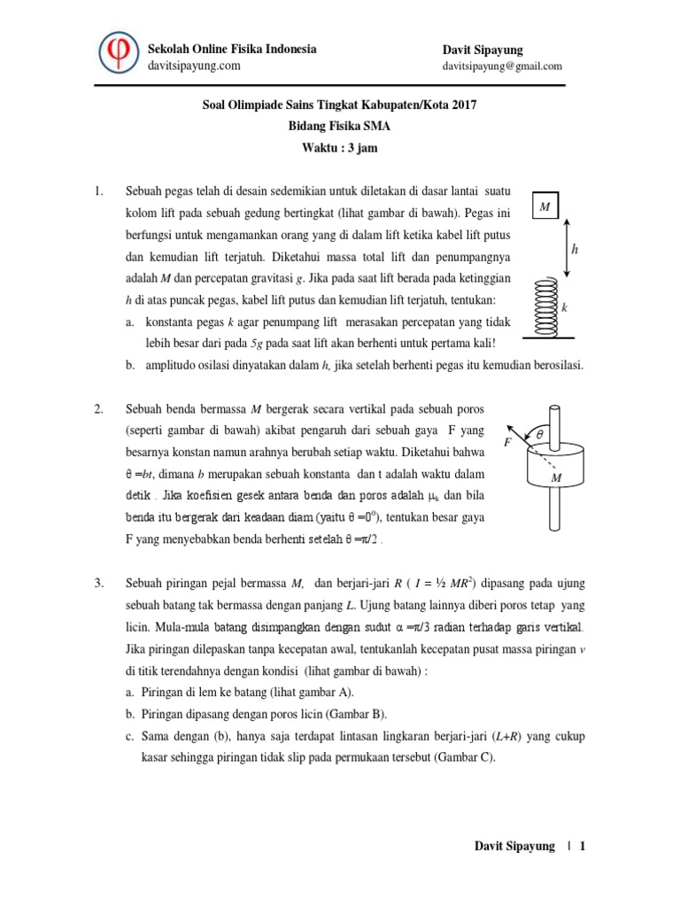 Soal dan Pembahasan Olimpiade Fisika SMA Tingkat Kabupaten 2017 oleh