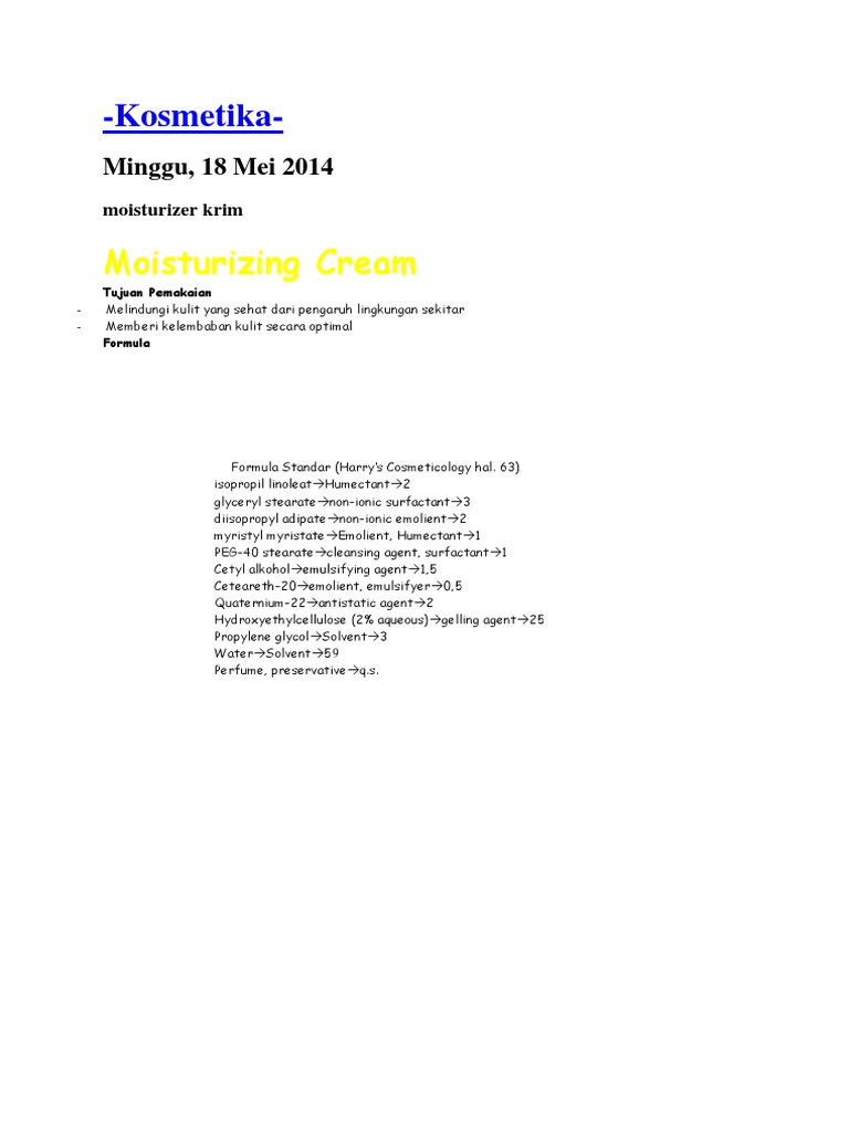 Kosmetika Moisturizing Cream PDF