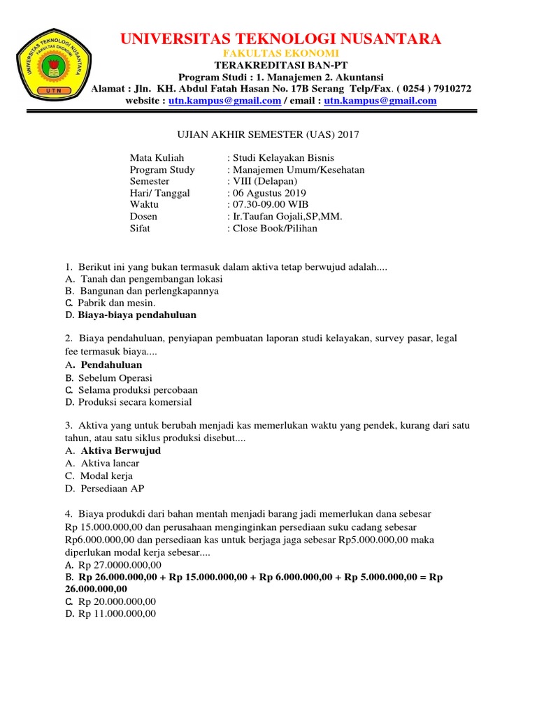 Contoh Soal Studi Kelayakan Bisnis Download File Guru