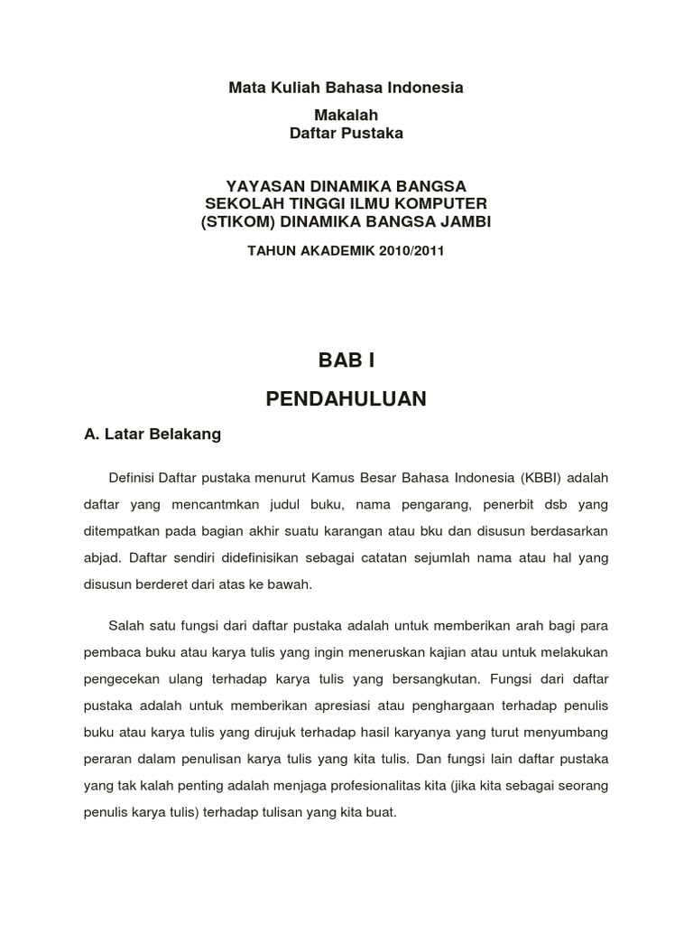 Latar Belakang Mata Kuliah Bahasa Indonesia Berbagai Mata