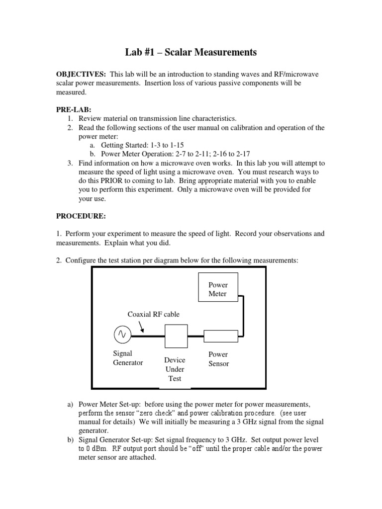 RF Scalar Measurements Lab Guide | PDF | Coaxial Cable | Microwave