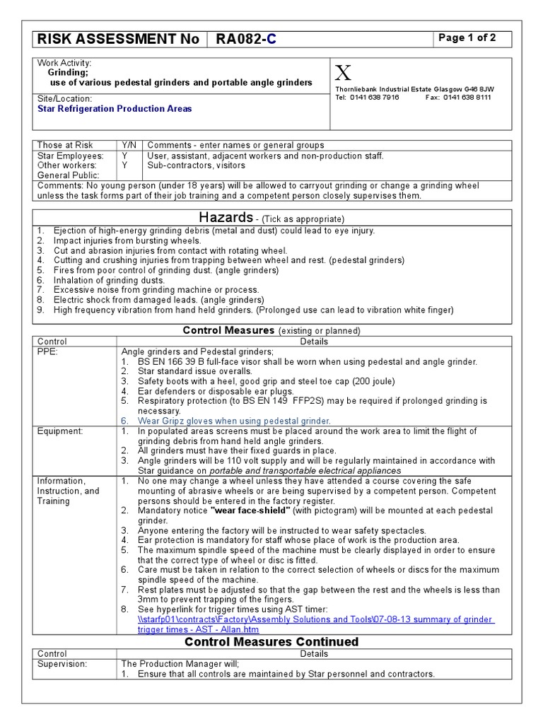Angle Grinder Risk Assessment Guide | PDF | Grinding (Abrasive Cutting ...