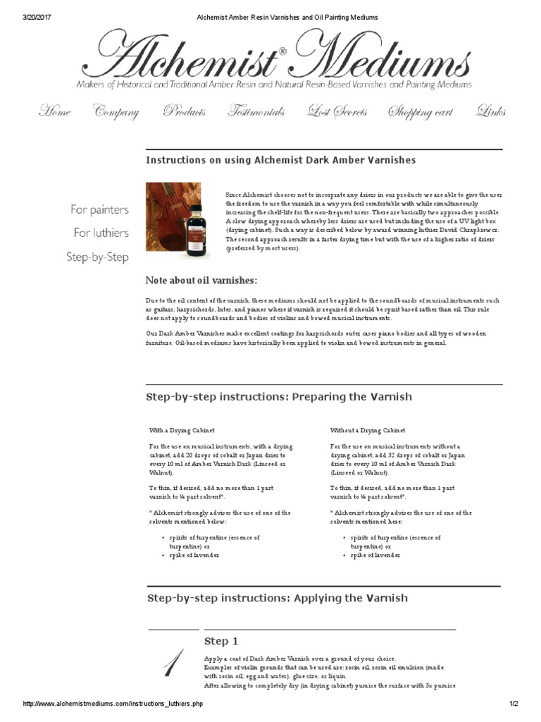 Alchemist Amber Resin Varnishes and Oil Painting Mediums PDF