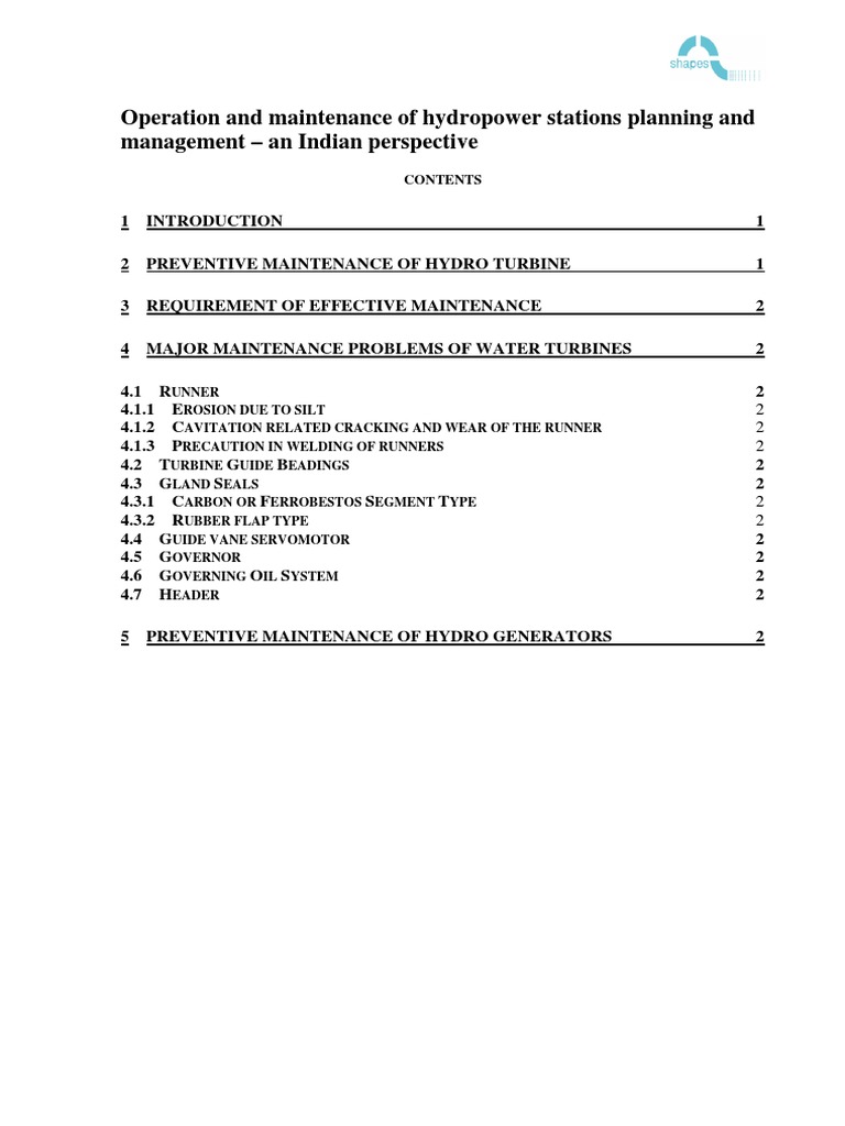 Hydropower Plant Operation & Maintenance | PDF