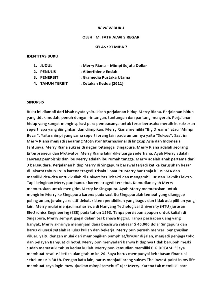 Sinopsis Buku Mimpi Sejuta Dolar Merry Riana - Info Terkait Buku