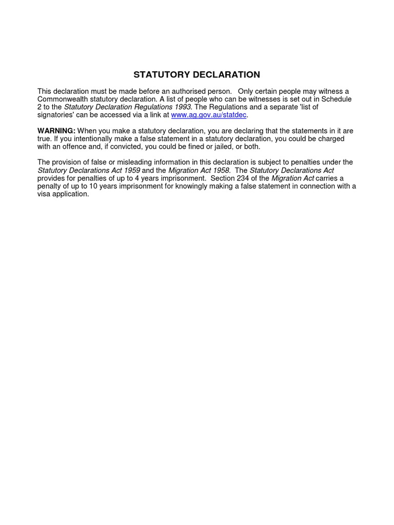 Character Statutory Declaration PDF Criminal Record Crime & Violence