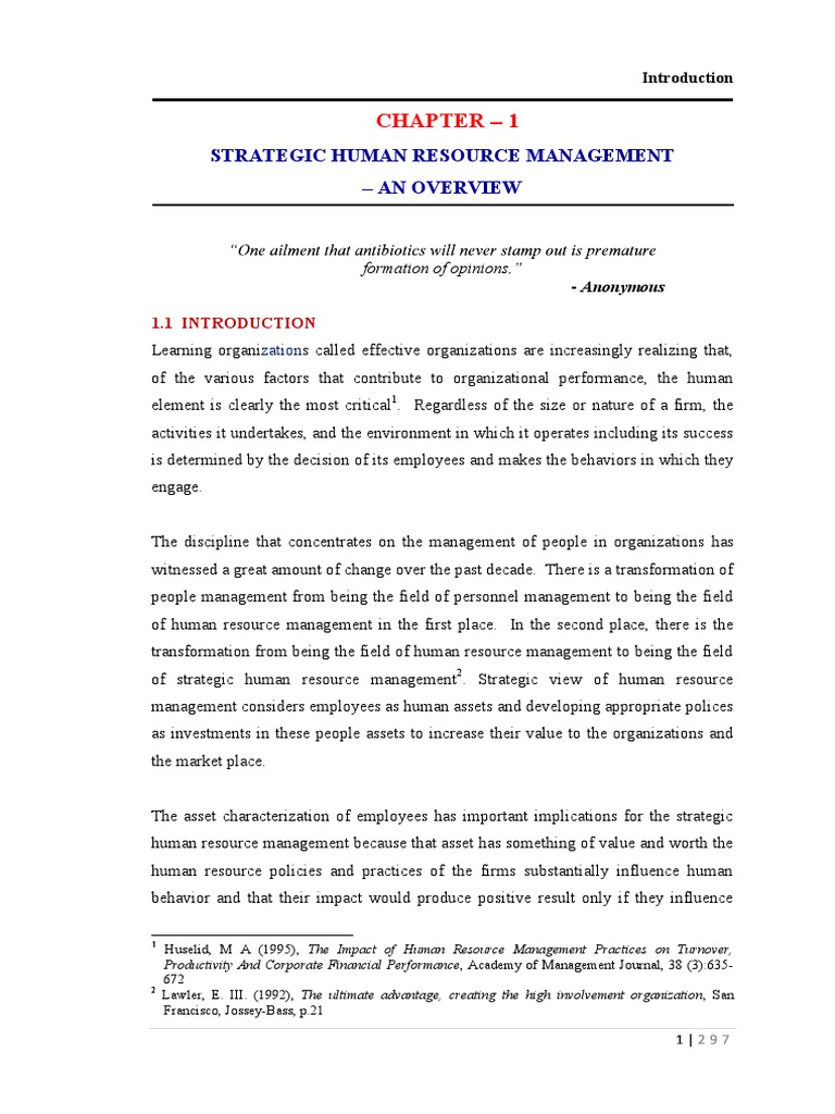 09 - Chapter 1 Strategic Human Resource Management An Overview | PDF ...