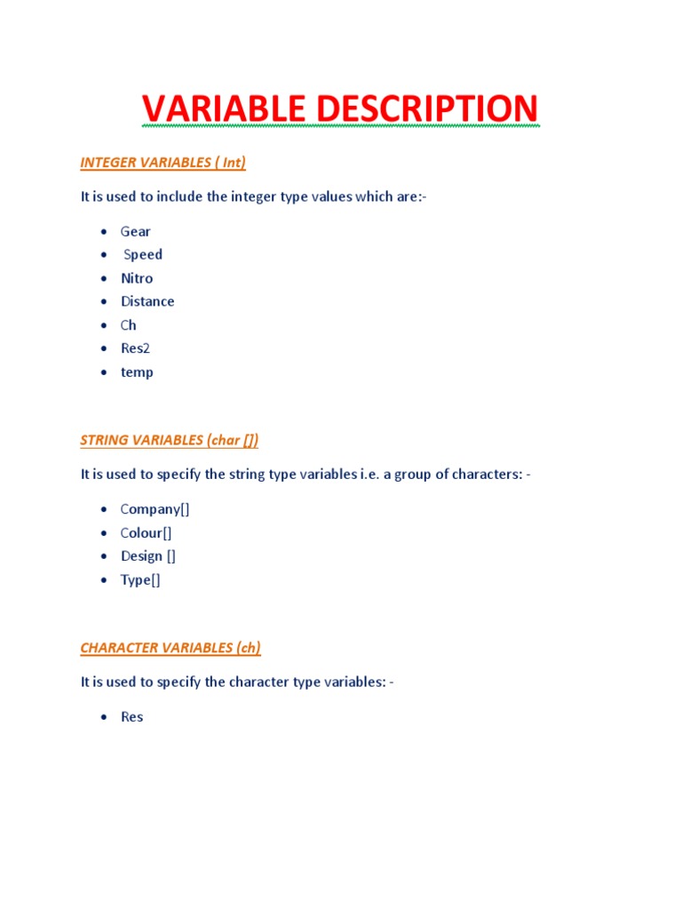 Integer Variable Descriptions | PDF | Teaching Methods & Materials