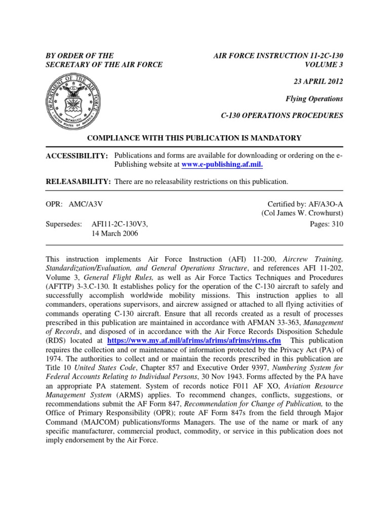 By Order of The Secretary of The Air Force Air Force Instruction 11-2C ...