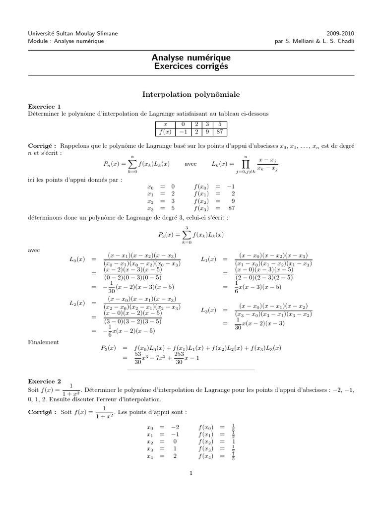 Exercices Corrigés sur l'Interpolation | PDF | Pi | Mathématiques de l ...