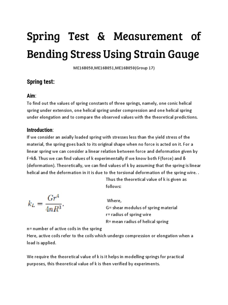 Spring Test & Measurement of Bending Stress Using Strain Gauge | PDF ...