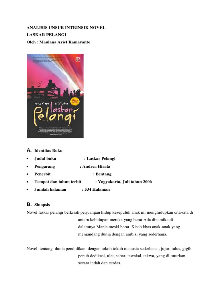 Sinopsis Novel Laskar Pelangi Beserta Unsur Intrinsik Goreng