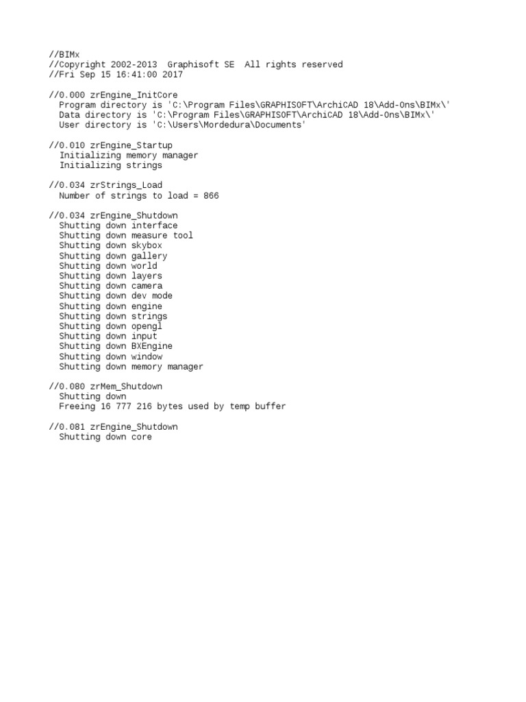 BIMx Initialization and Shutdown Log | PDF | Technology & Engineering