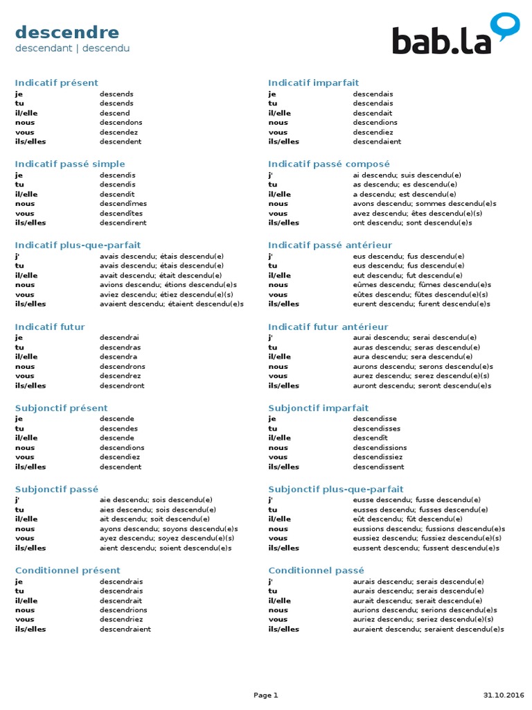 Verbe Decider Au Passe Compose Descendre PDF | PDF | Relations syntaxiques | Sémantique