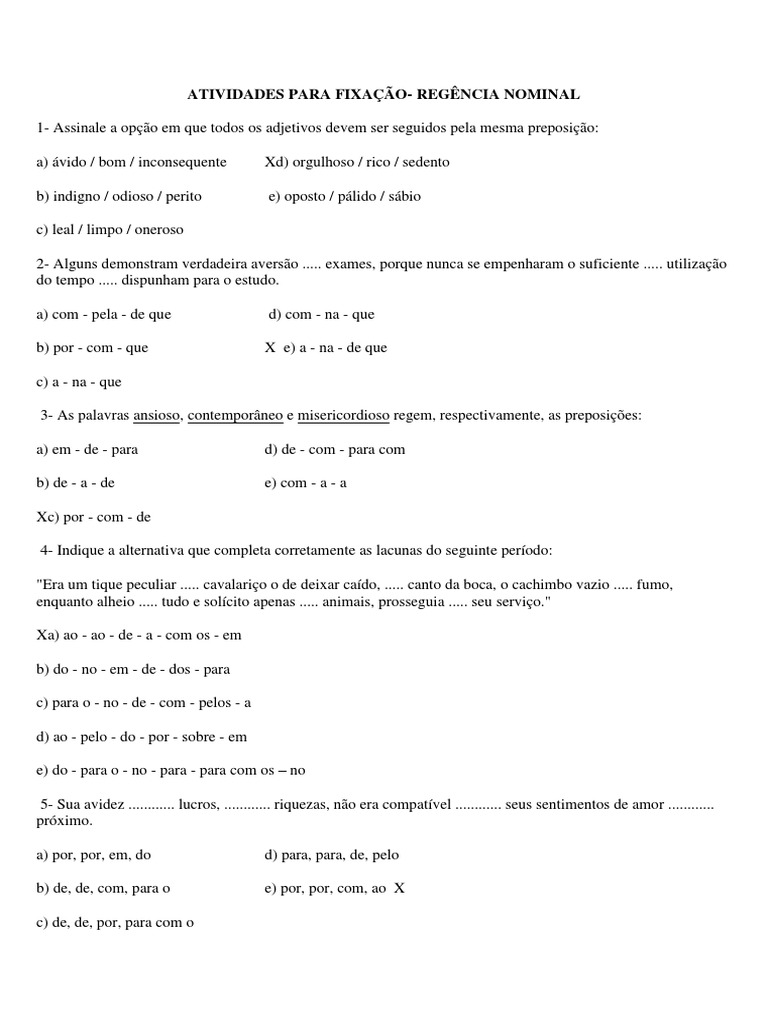 Exercícios de Regência Nominal | PDF | Idiomas