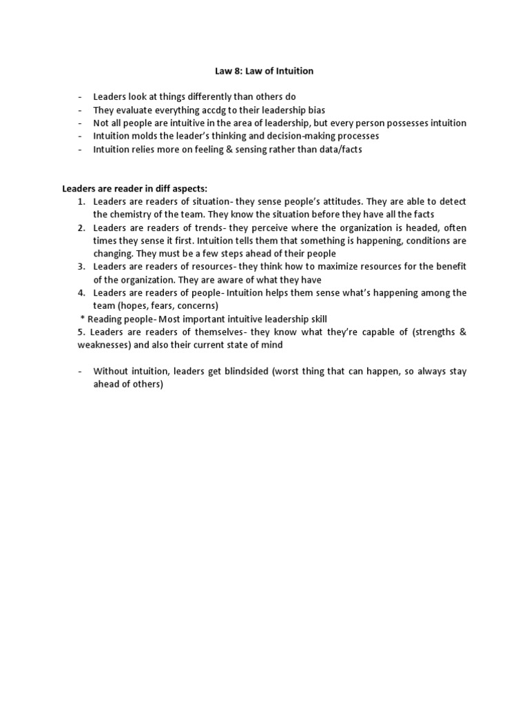 Law 8: Law of Intuition | PDF | Intuition | Leadership