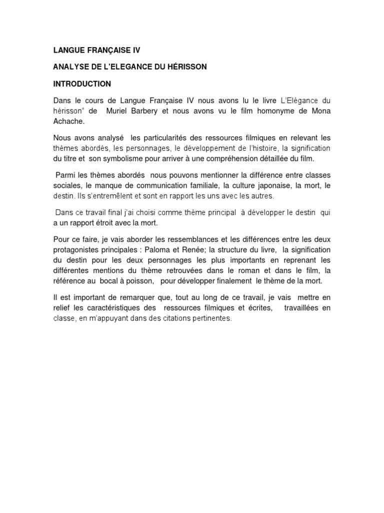 Analyse De L Elegance De L Herisson Romans Sciences Philosophiques