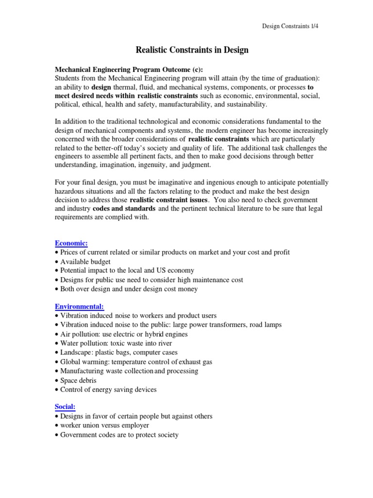 Design Constraints in Mechanical Engineering | PDF