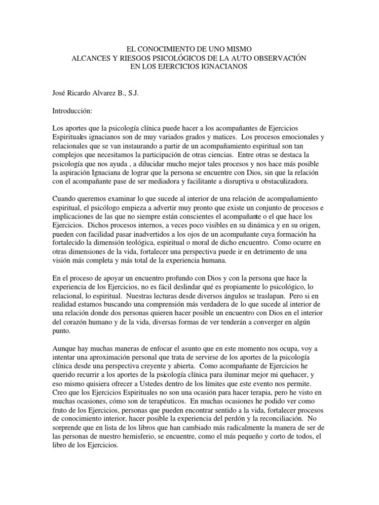 El Conocimiento de Uno Mismo Alcances y Riesgo Psicológicos de La Auto ...