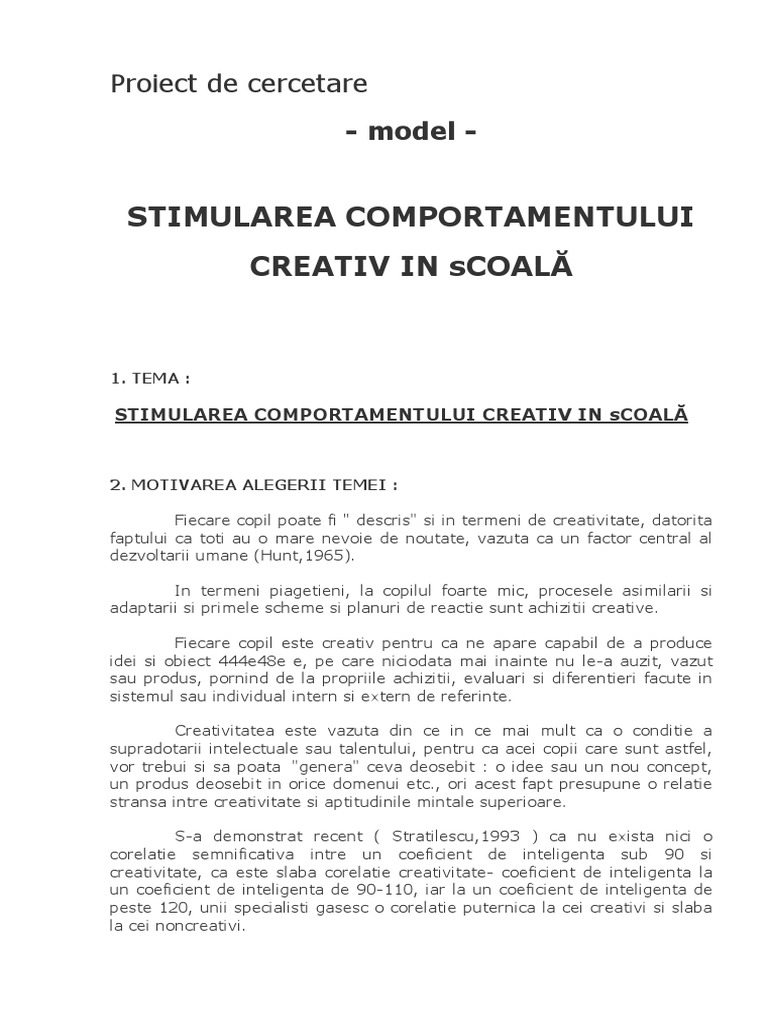 Model Proiect Cercetare | PDF