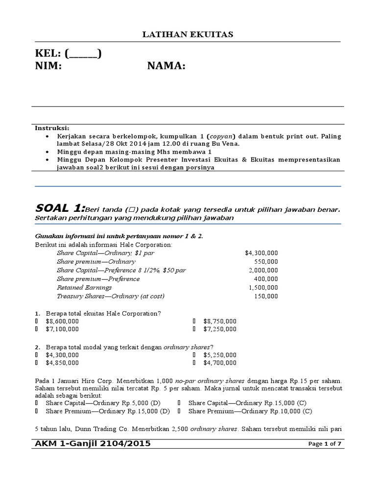 Latihan Ekuitas 1 Laba Ditahan Dividen