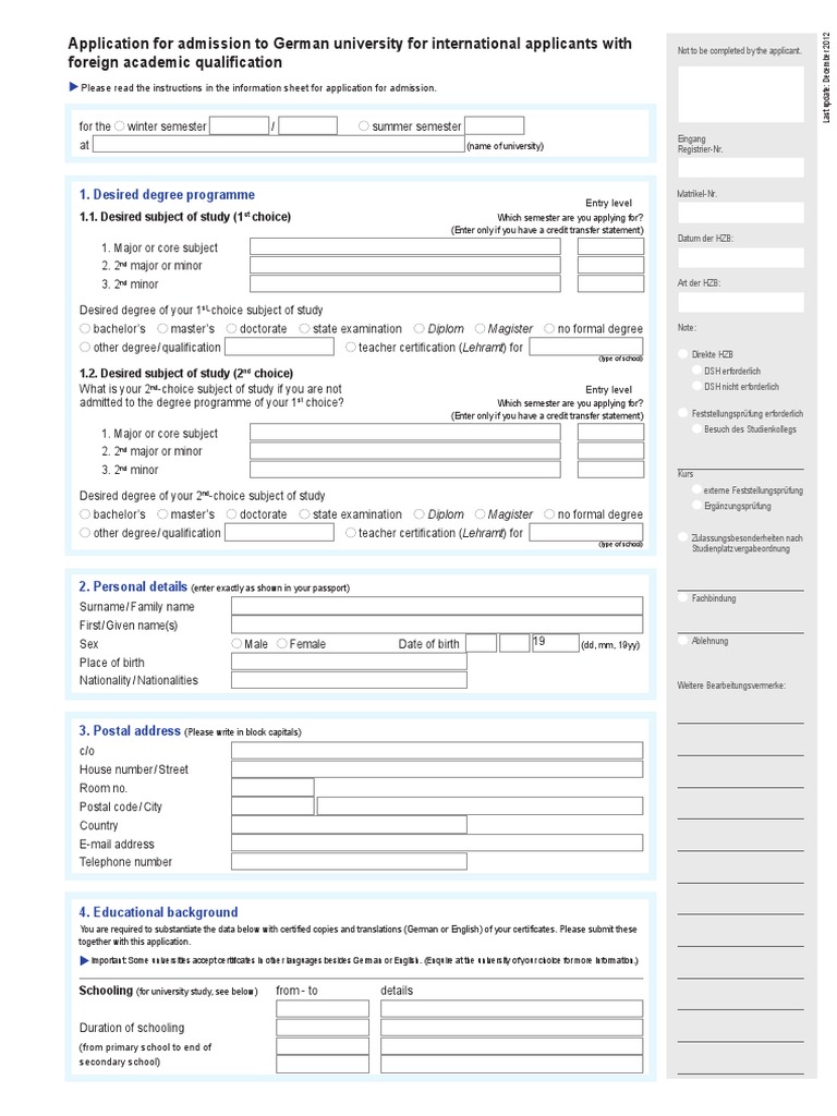 Antrag Aaa Gesamt Eng PDF | PDF | University And College Admission ...