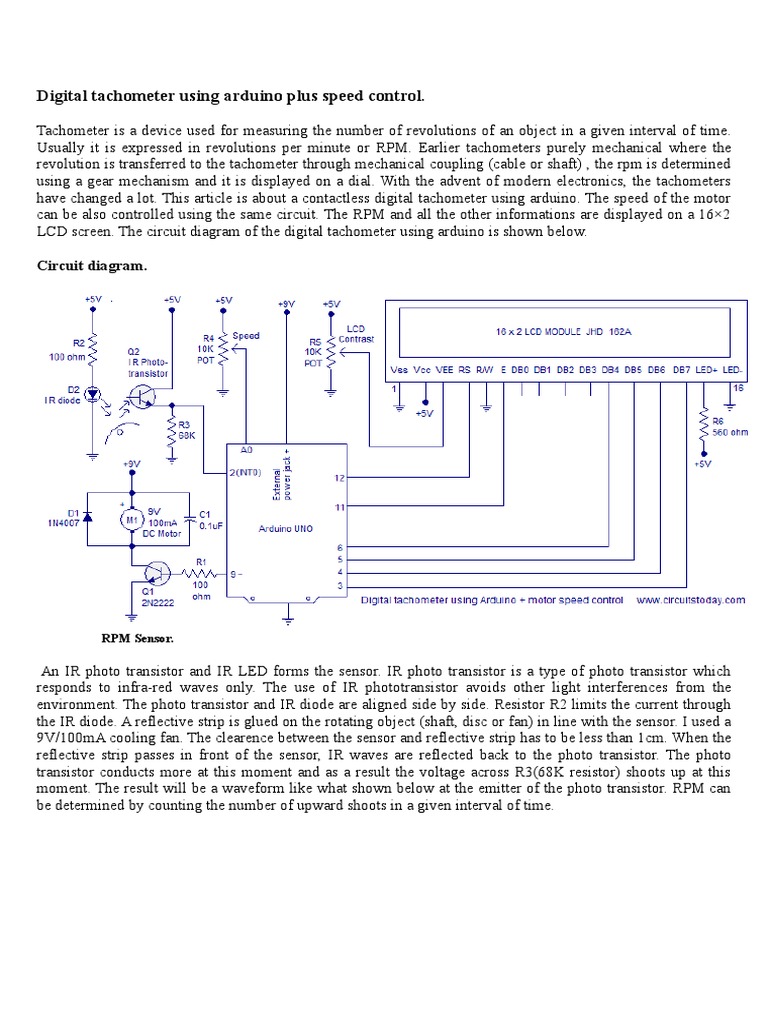 Digital Tachometer Using Arduino Plus Speed Control PDF Transistor Electronic Circuits