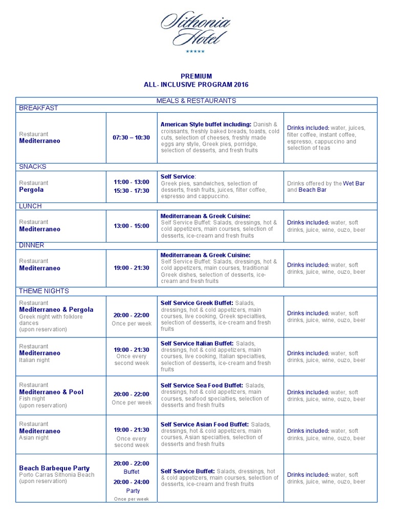 Premium All-Inclusive Dining in Sithonia | PDF | Drink | Salad