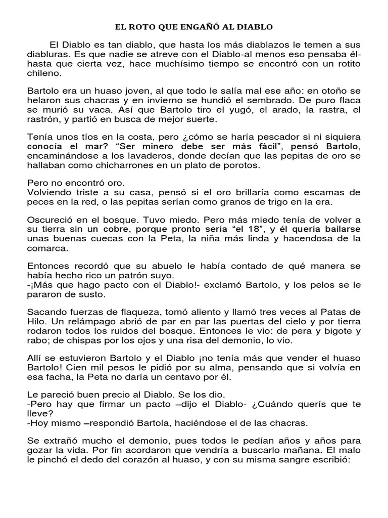 Cuento El Roto Que Engañó Al Diablo Pdf Religión Y Creencia