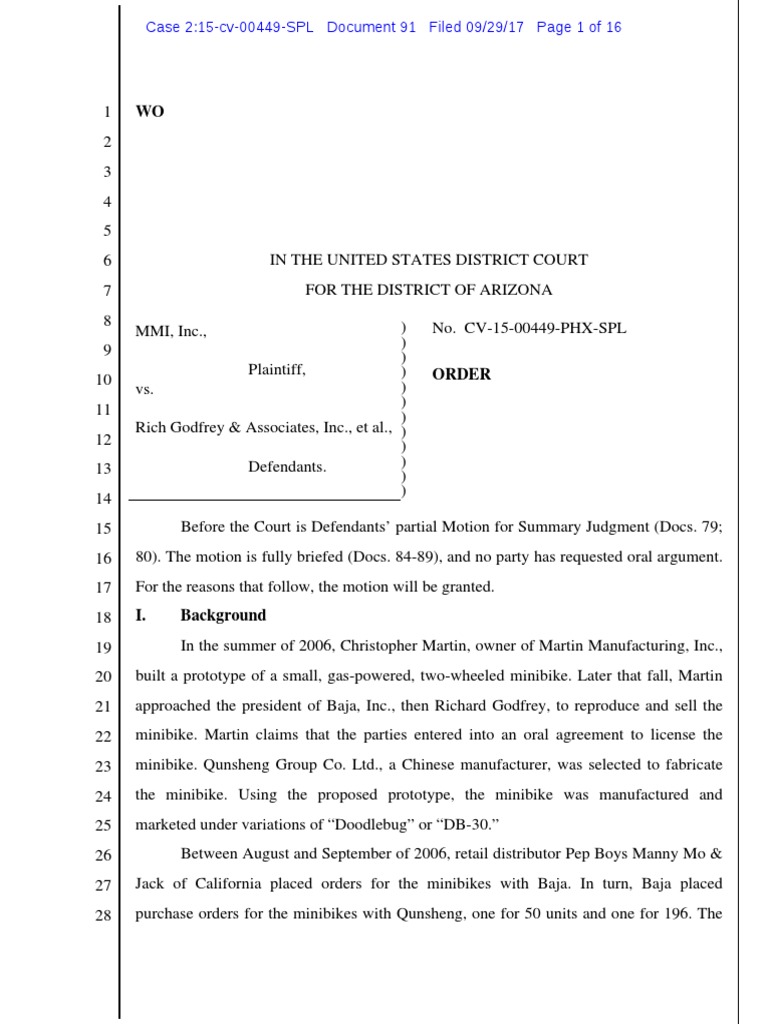 Godfrey's Minibike Patent Dispute | PDF | Summary Judgment | Patent