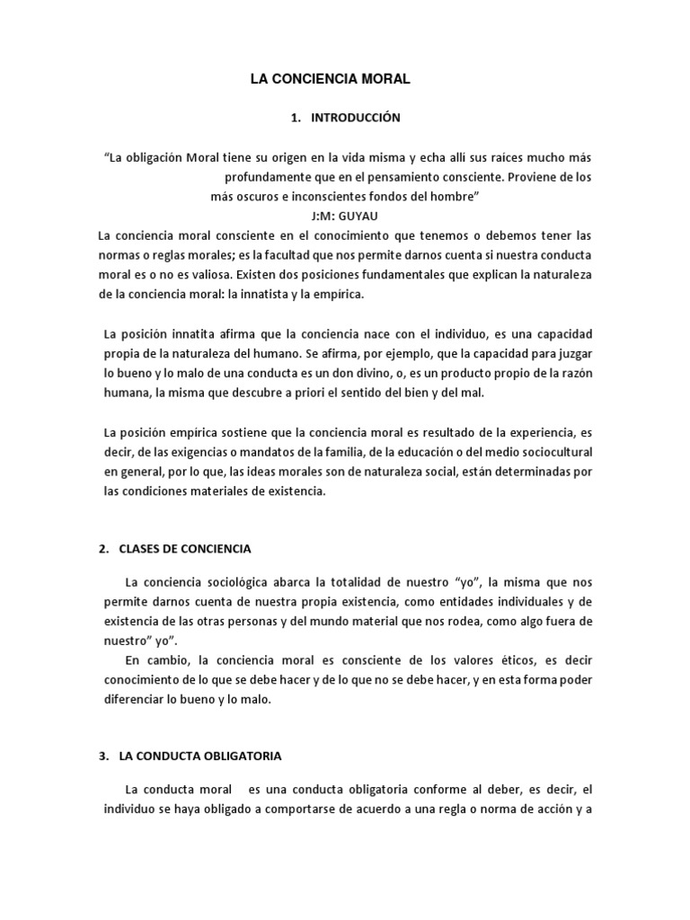 Definición y Naturaleza de la Conciencia Moral | PDF | Moralidad ...
