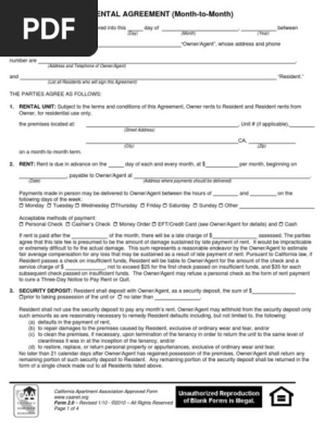 California Monthly Rental Agreement