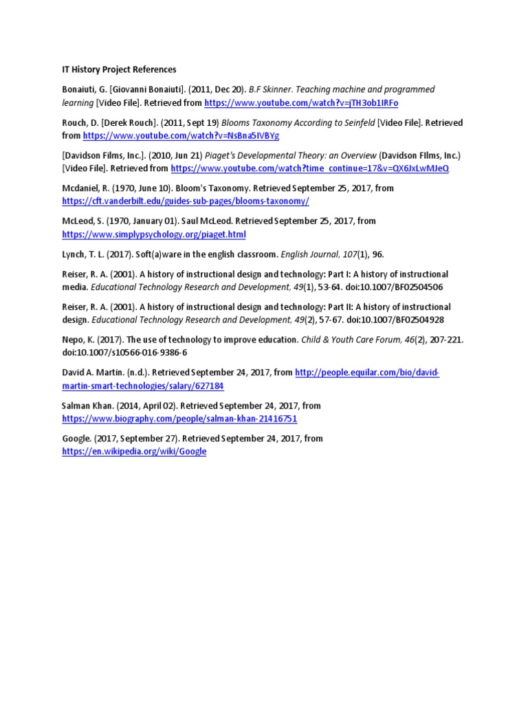 IT History Project References List | PDF | Games & Activities