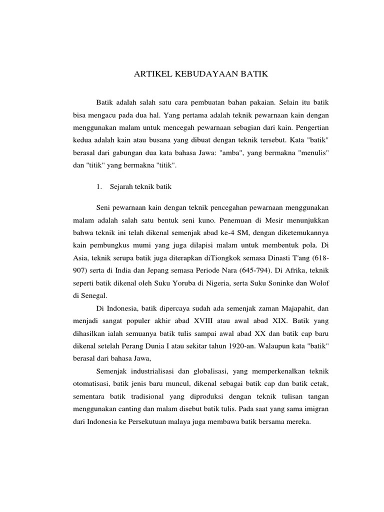 Artikel Kebudayaan Batik