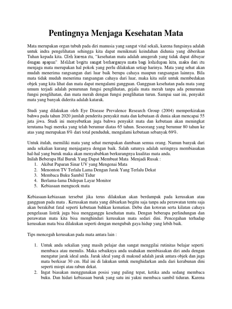 Artikel Kkn Pentingnya Menjaga Kesehatan Mata